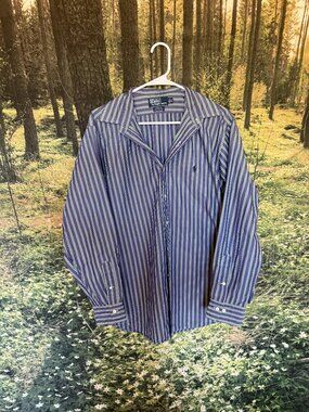 Polo by Ralph Lauren Striped Button-Down Shirt — Navy with Green & White